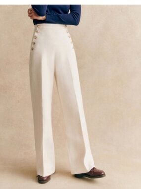 Sézane Marino Trousers Ecru High Waisted Sailor Pants Size 38 US 6 Wide Leg